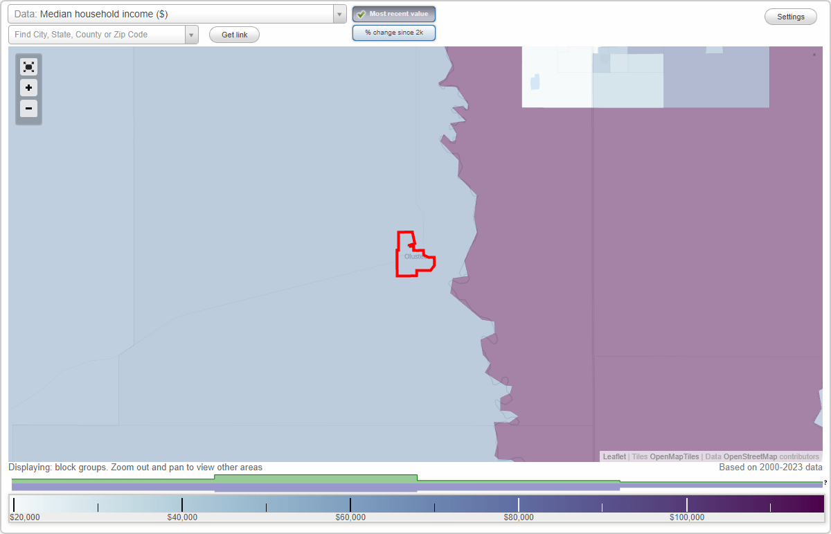 Olustee, Oklahoma (OK) map, earnings map, and wages data