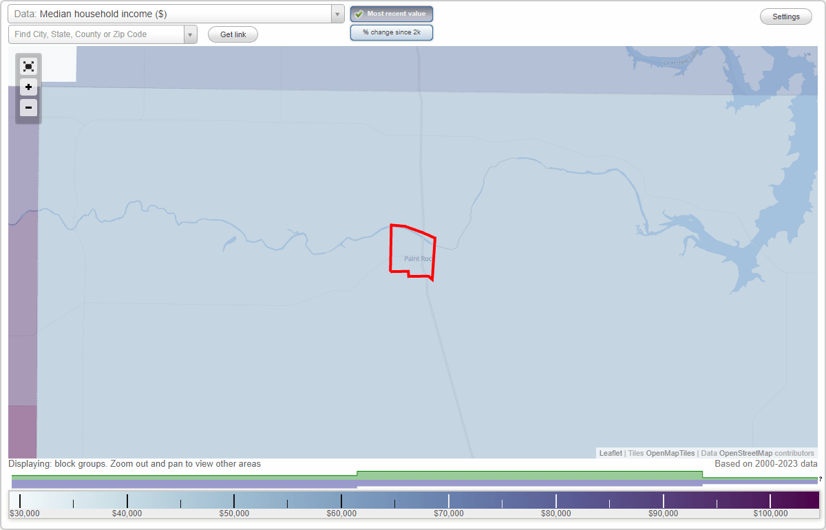 Paint Rock, Texas (TX) map, earnings map, and wages data