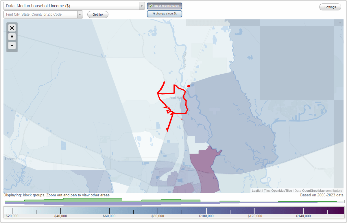 Pearl River, Louisiana (LA) map, earnings map, and wages data