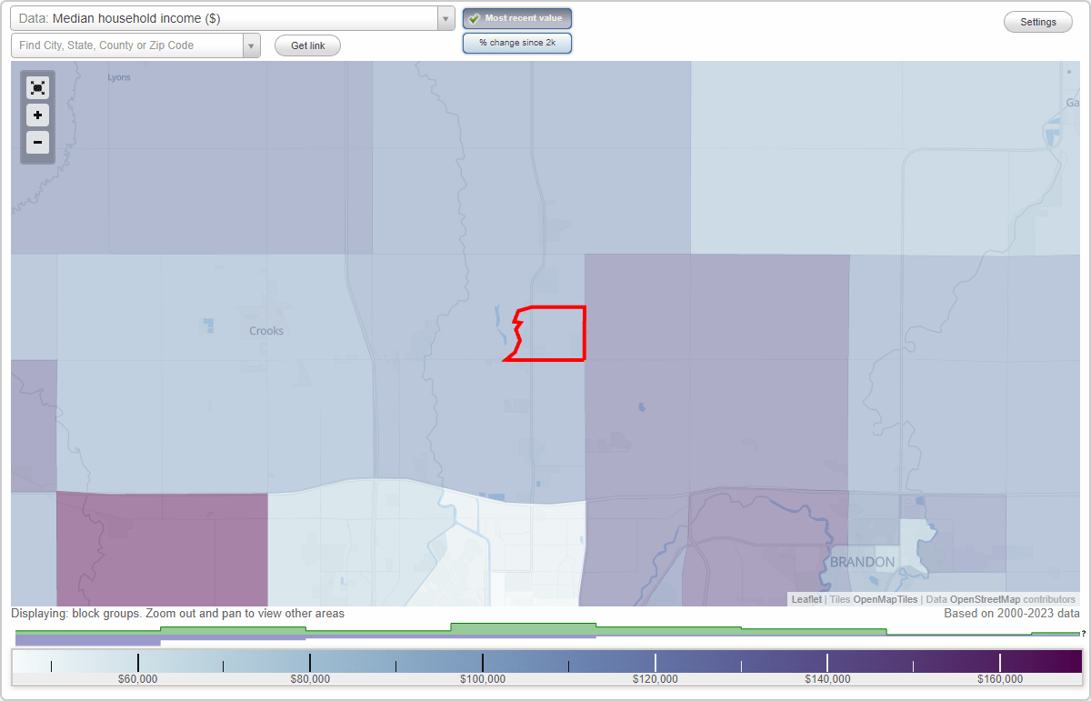 Renner Corner, South Dakota (SD) map, earnings map, and wages data