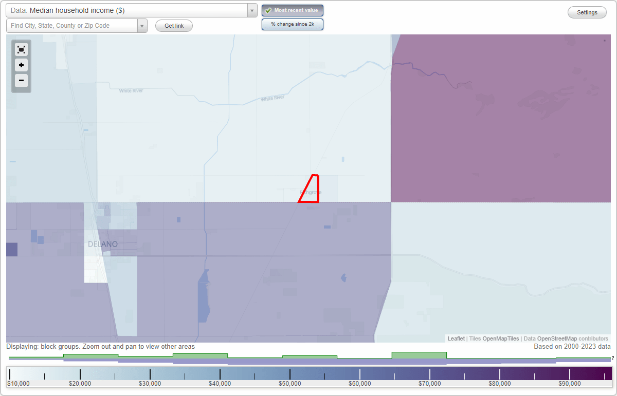 Richgrove, California (CA) map, earnings map, and wages data