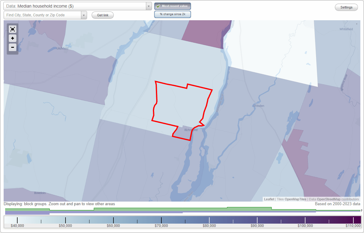 Richmond, Maine (ME) map, earnings map, and wages data