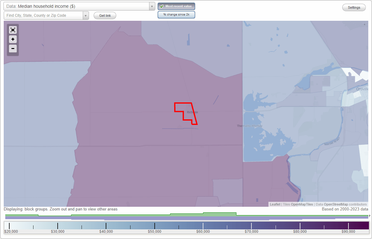 Richvale, California (CA) map, earnings map, and wages data