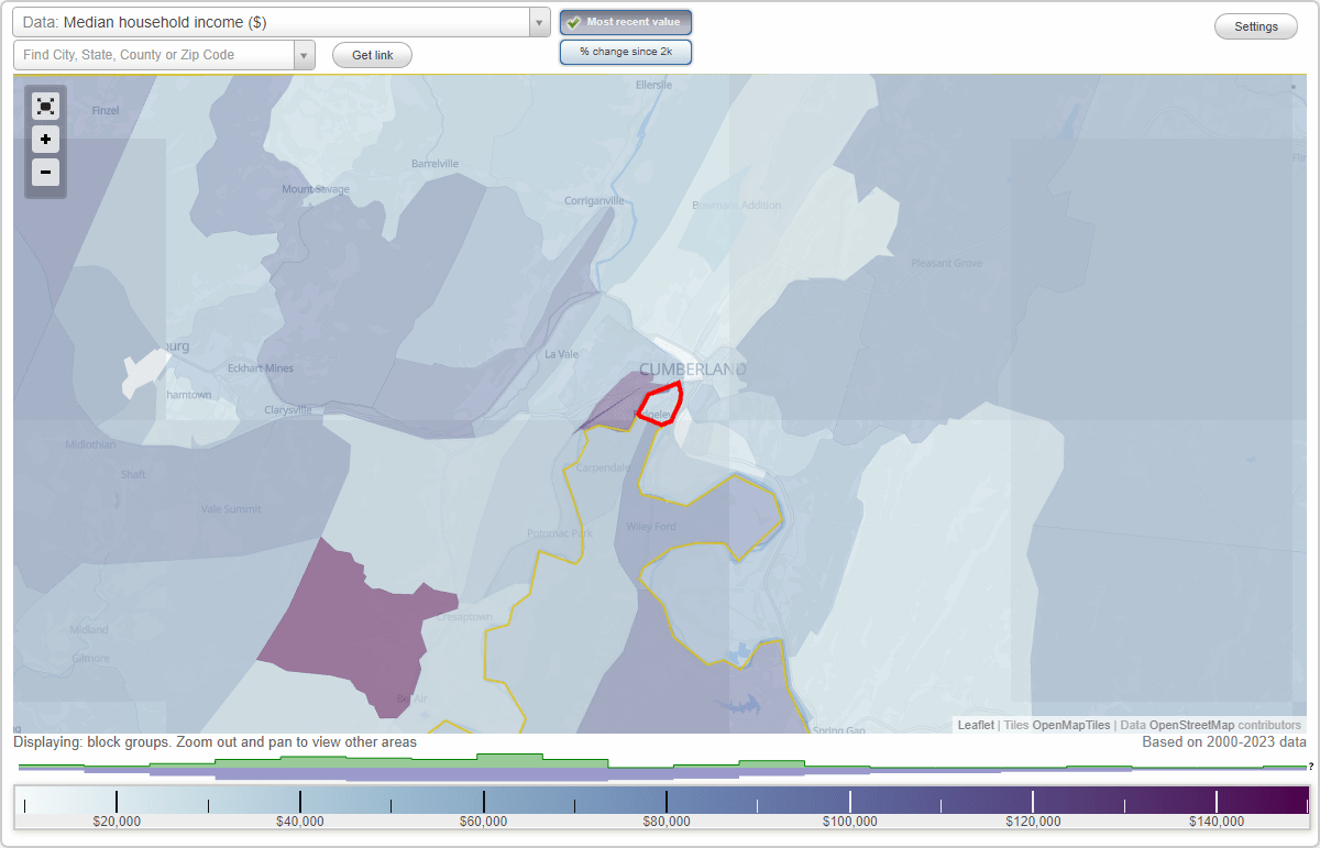 Ridgeley, West Virginia (WV) map, earnings map, and wages data