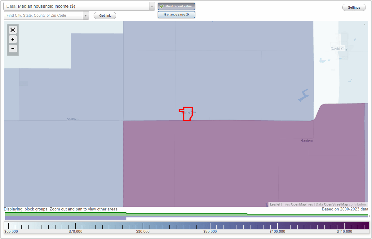 Rising City, Nebraska (NE) map, earnings map, and wages data