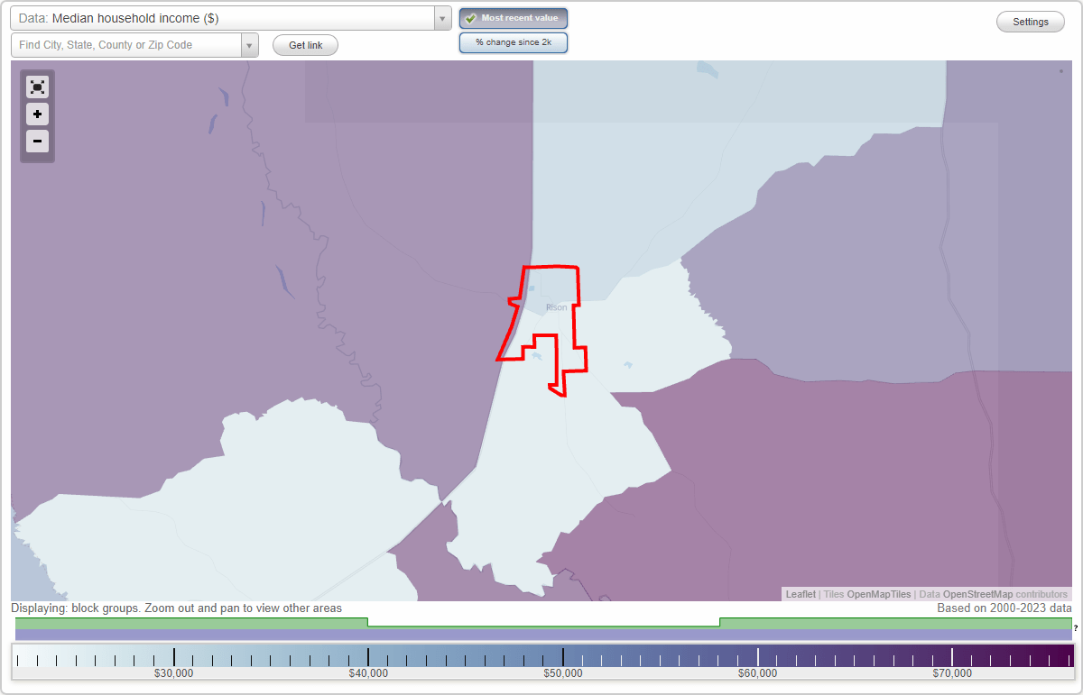 Rison, Arkansas (AR) map, earnings map, and wages data