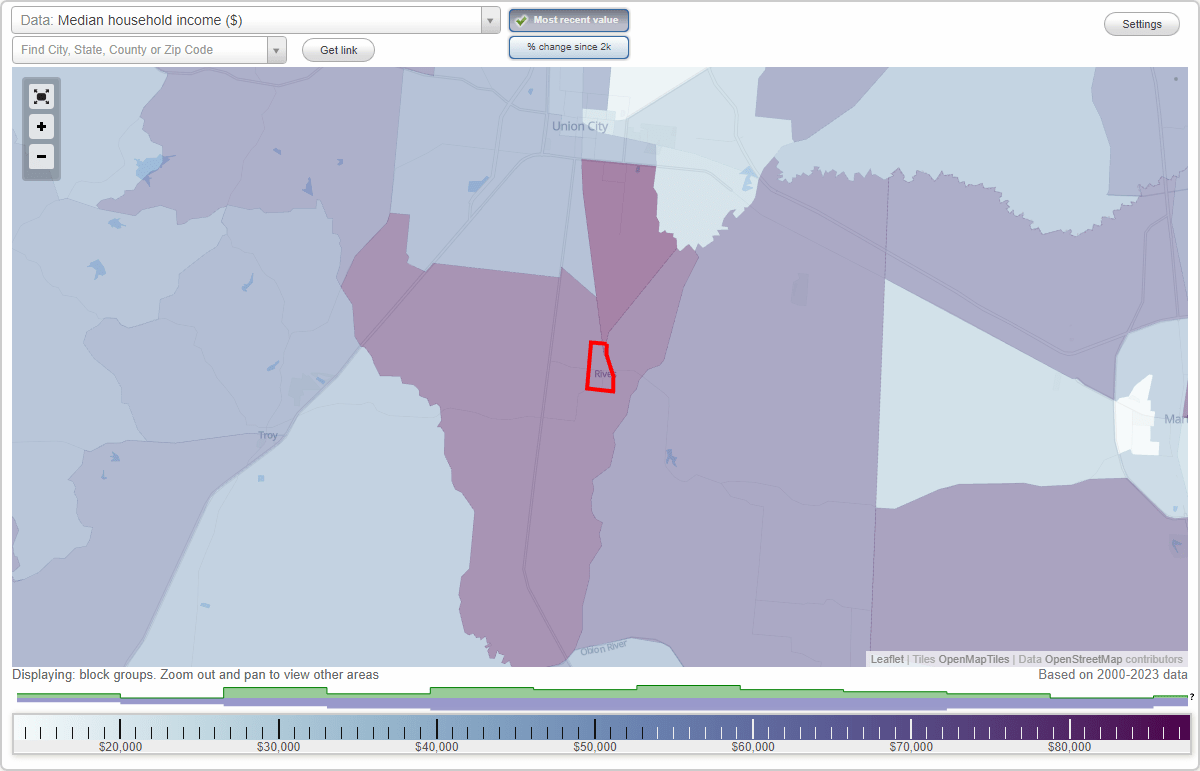 Rives, Tennessee (TN) map, earnings map, and wages data