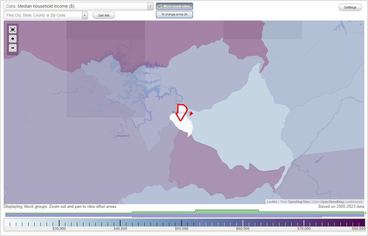 Robbinsville, North Carolina (NC) map, earnings map, and wages data