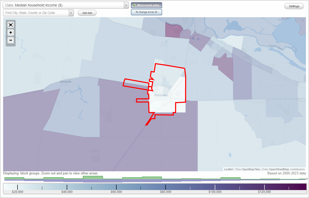 Robstown, Texas (TX) map, earnings map, and wages data