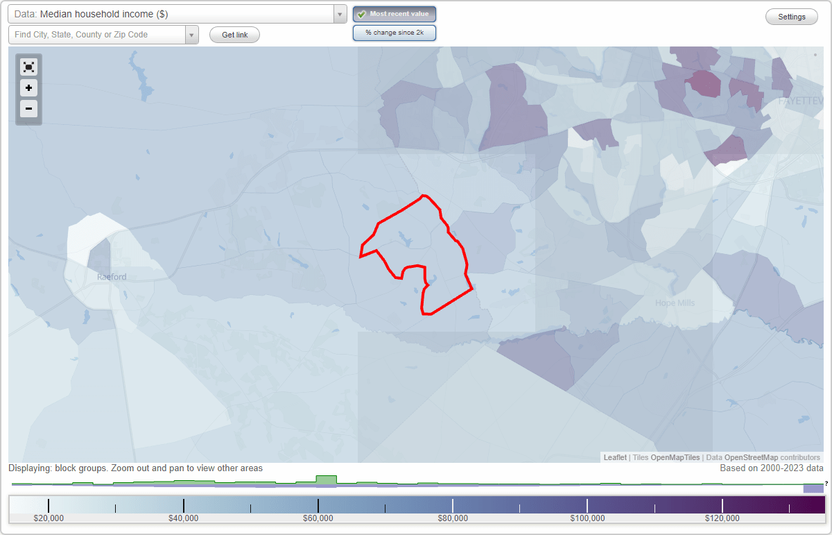 Rockfish, North Carolina (NC) map, earnings map, and wages data