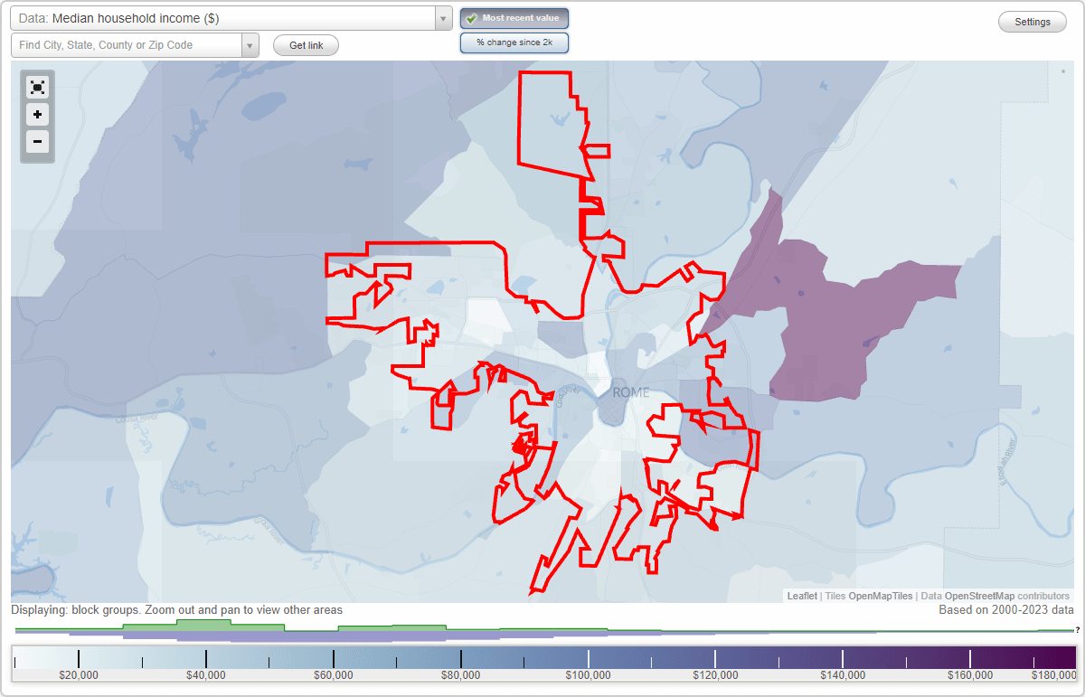 Rome, (GA) map, earnings map, and wages data
