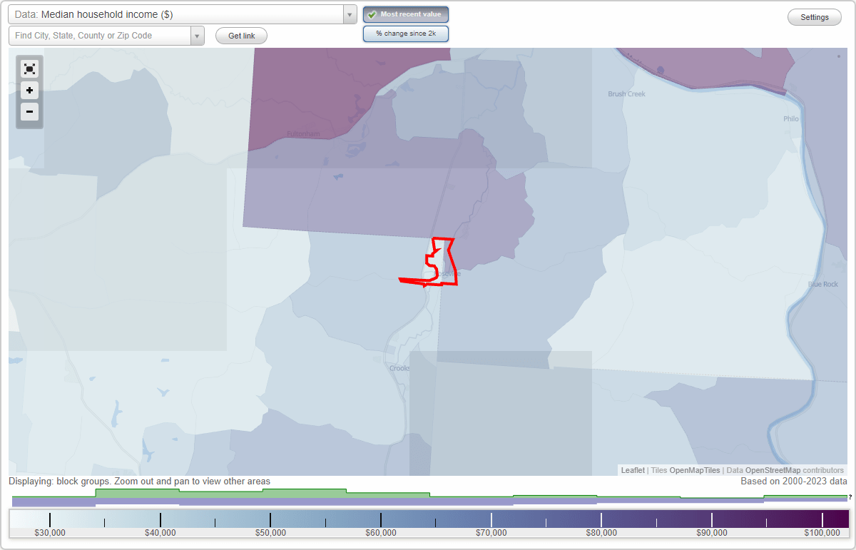 Roseville, Ohio (OH) map, earnings map, and wages data