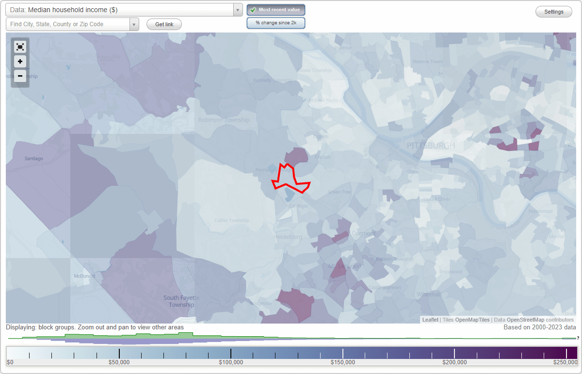 Rosslyn Farms, Pennsylvania (PA) map, earnings map, and wages data