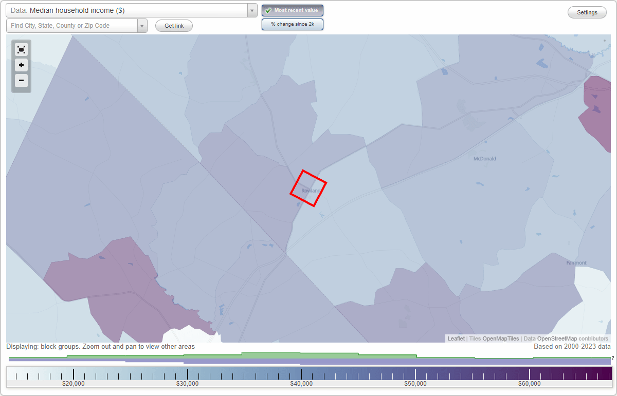 Rowland, North Carolina (NC) map, earnings map, and wages data