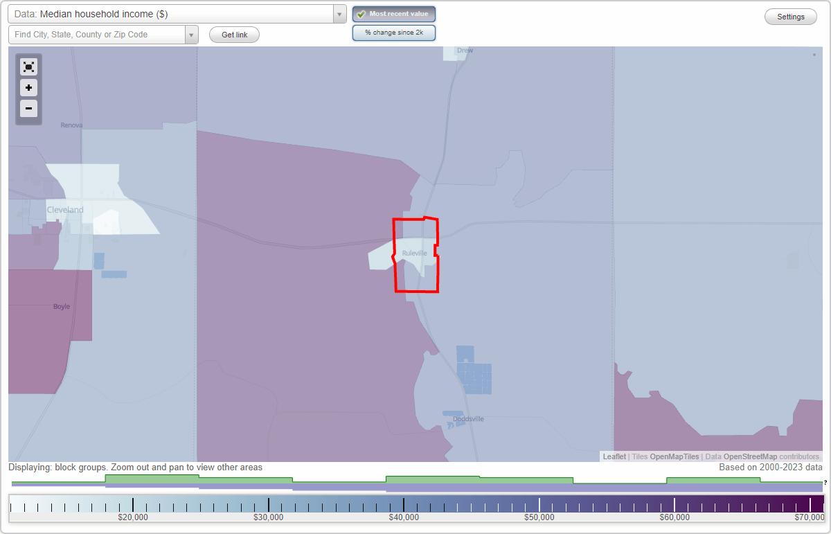 Ruleville, Mississippi (MS) map, earnings map, and wages data
