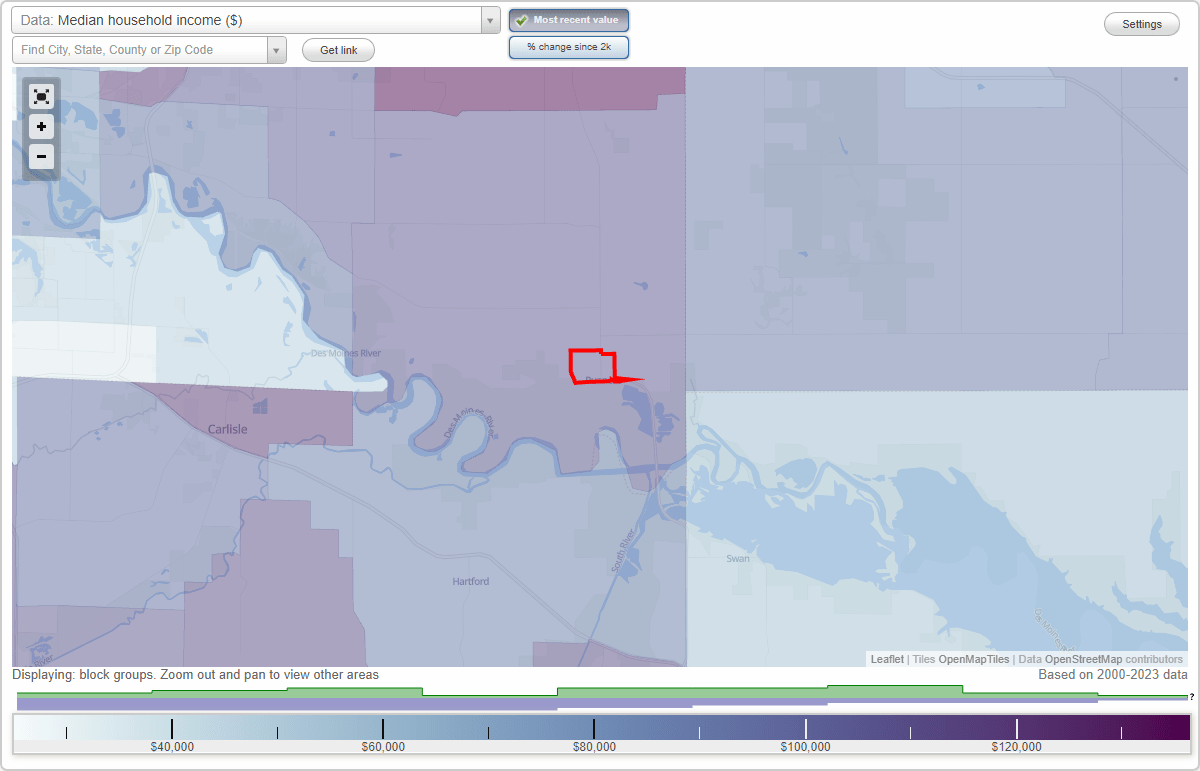 Runnells, Iowa (IA) map, earnings map, and wages data
