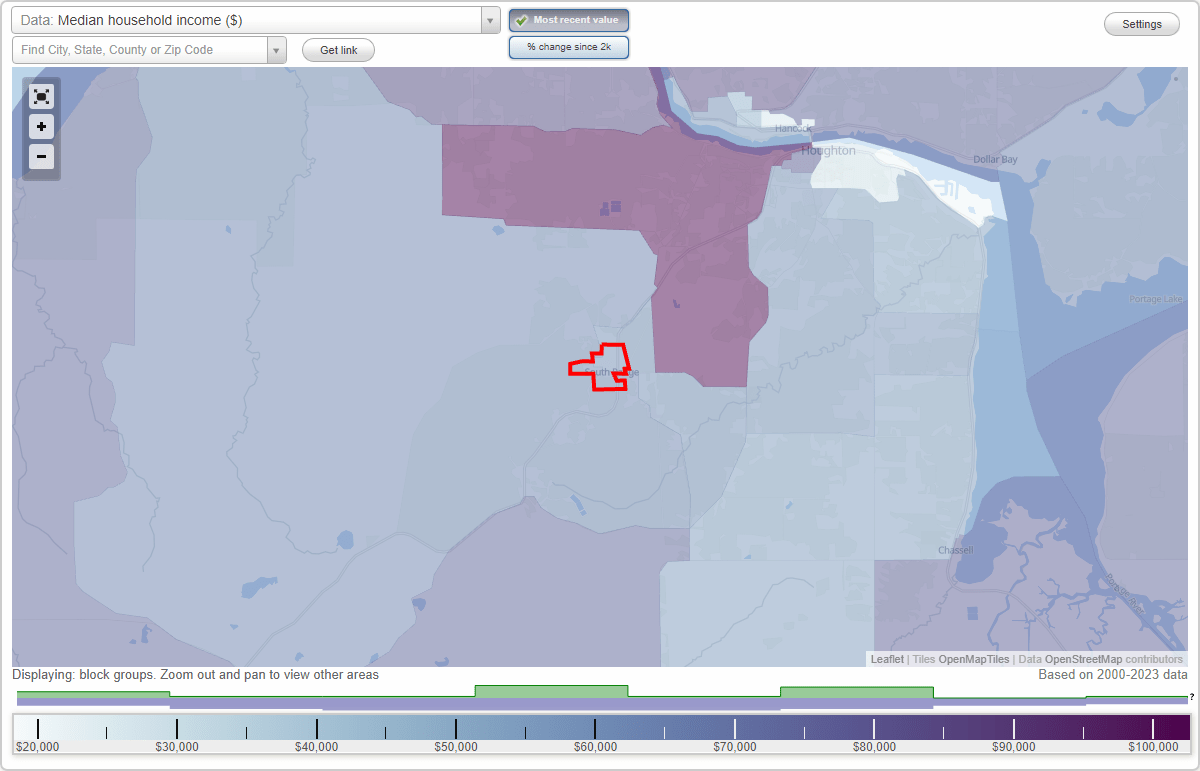 South Range, Michigan (MI) map, earnings map, and wages data