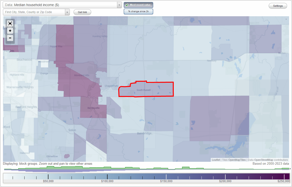South Russell, Ohio (OH) map, earnings map, and wages data