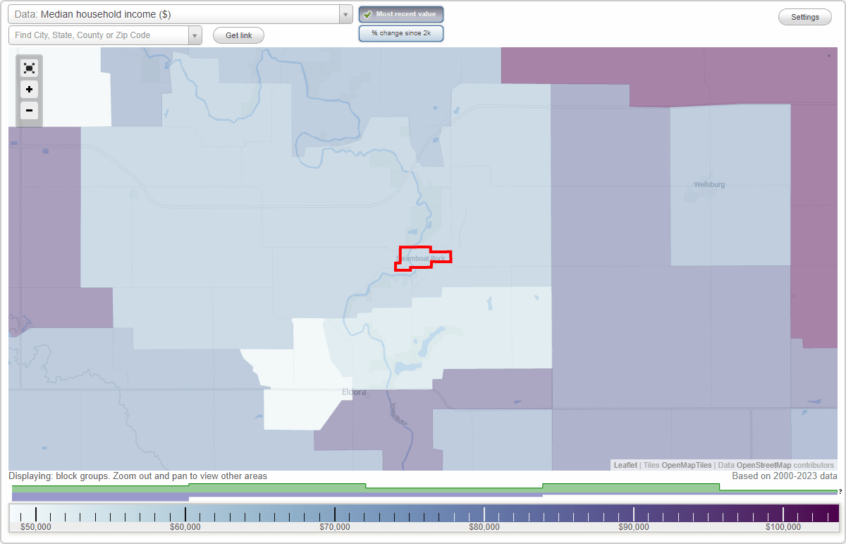 Steamboat Rock, Iowa (IA) map, earnings map, and wages data