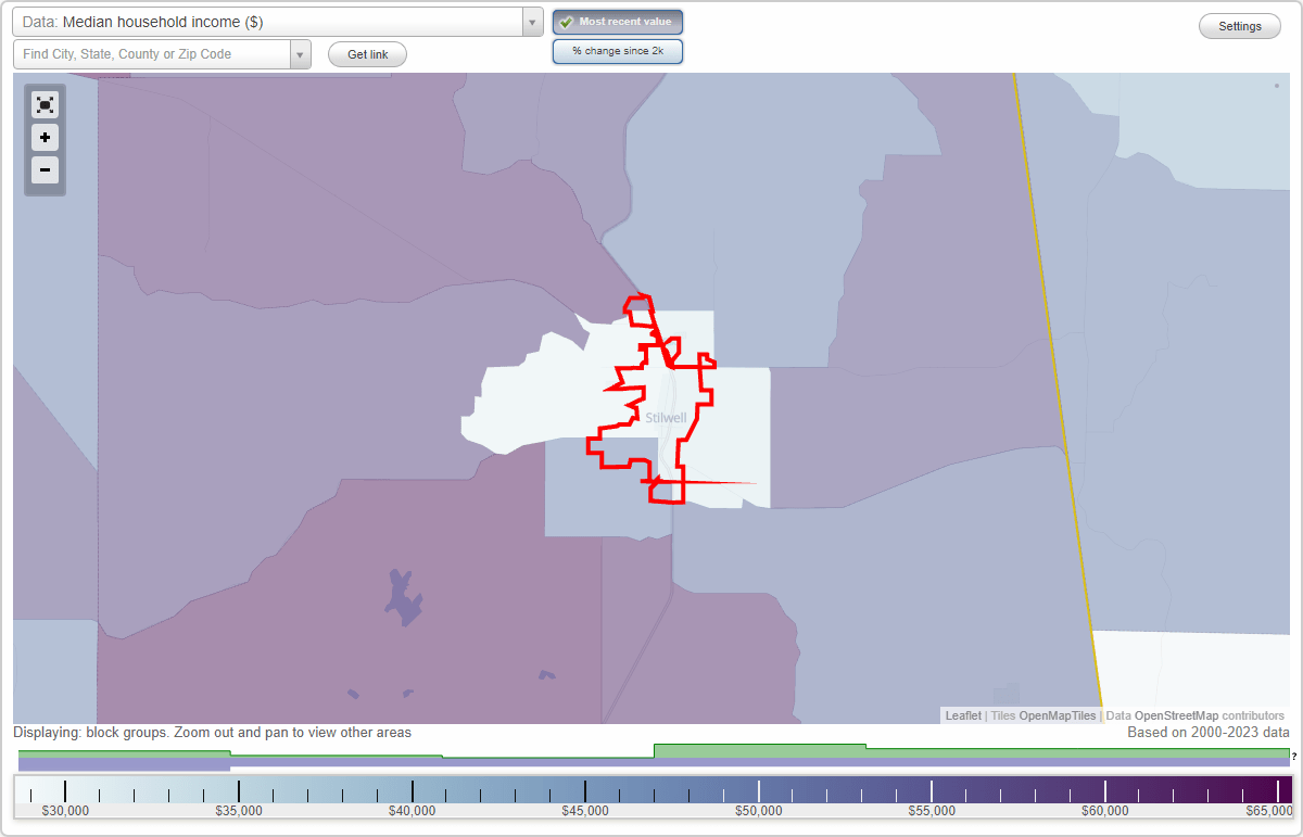 Stilwell, Oklahoma (OK) map, earnings map, and wages data