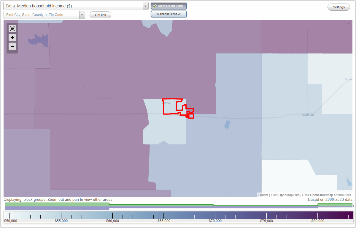 Velma, Oklahoma (OK) map, earnings map, and wages data