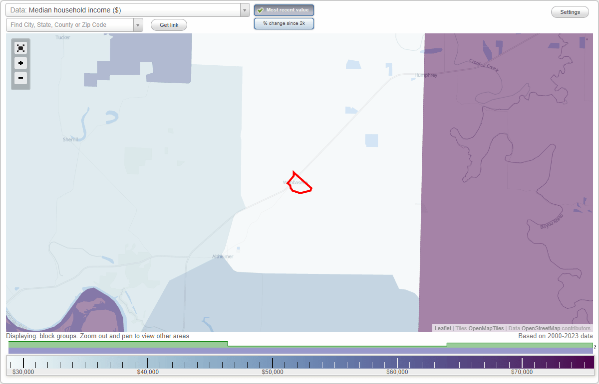Wabbaseka, Arkansas (AR) map, earnings map, and wages data