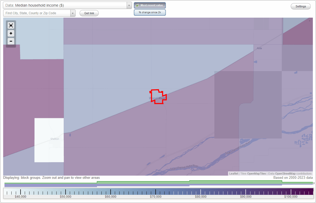 Wood River, Nebraska (NE) map, earnings map, and wages data