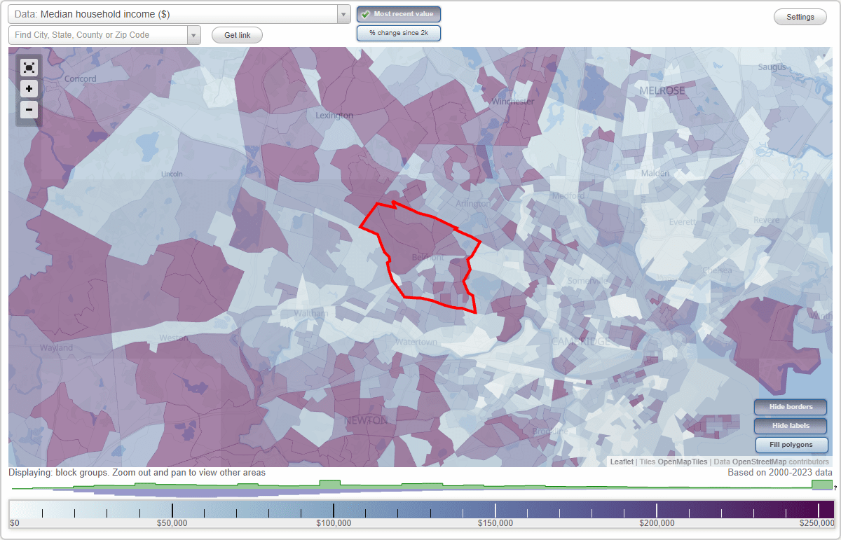 Belmont, MA Neighborhood Map House Prices, Occupations list of neighborhoods