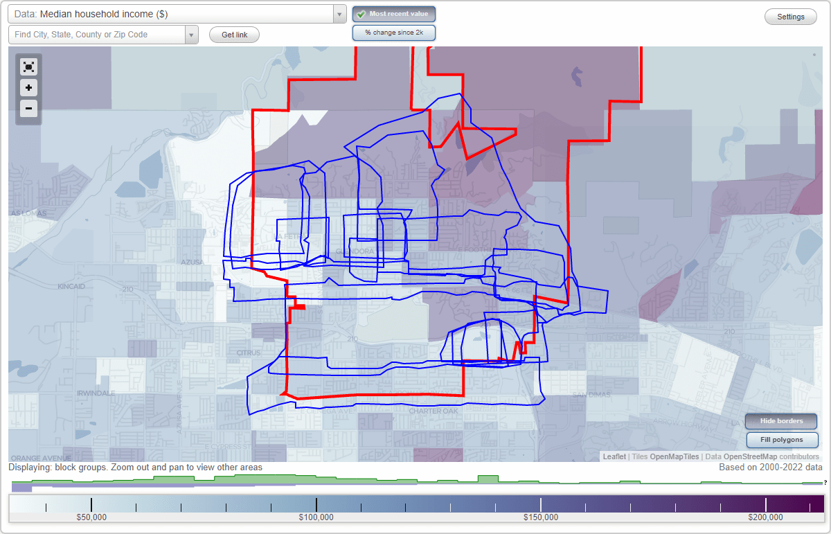 Glendora, CA Neighborhood Map House Prices, Occupations