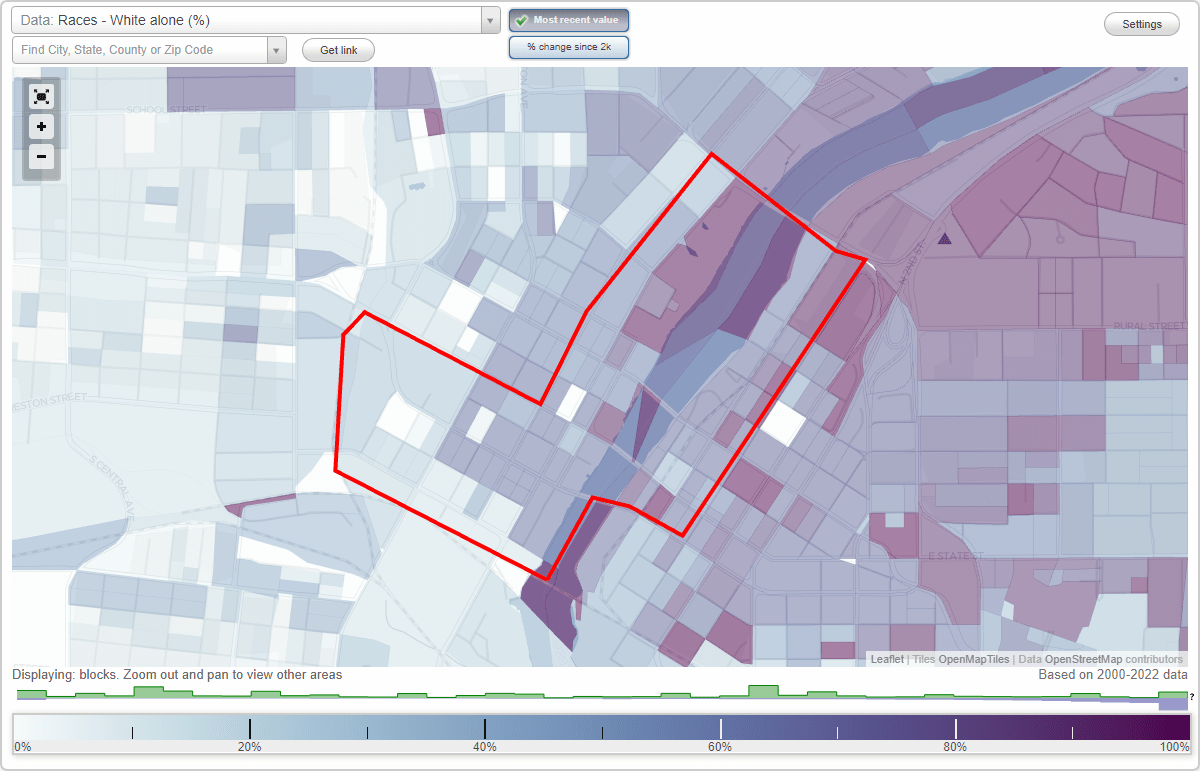 River District neighborhood in Rockford, Illinois (IL), 61101, 61103
