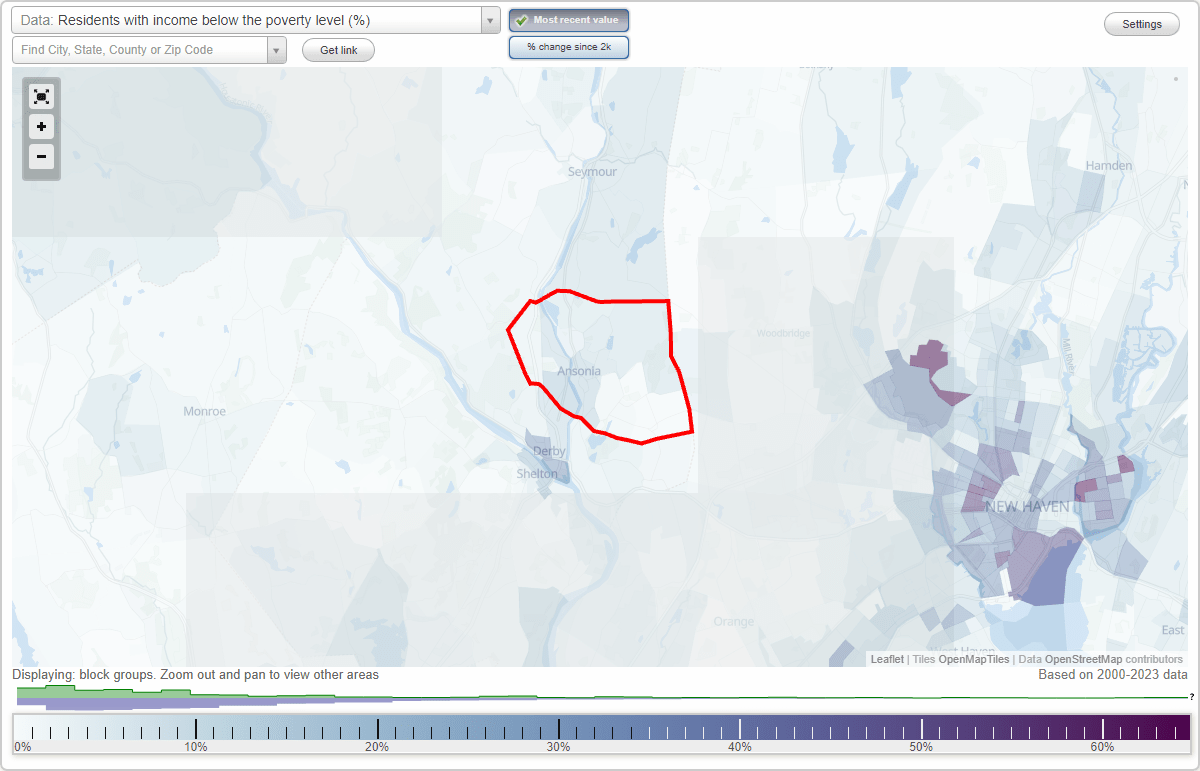 Ansonia, Connecticut (CT) poverty rate data information about poor