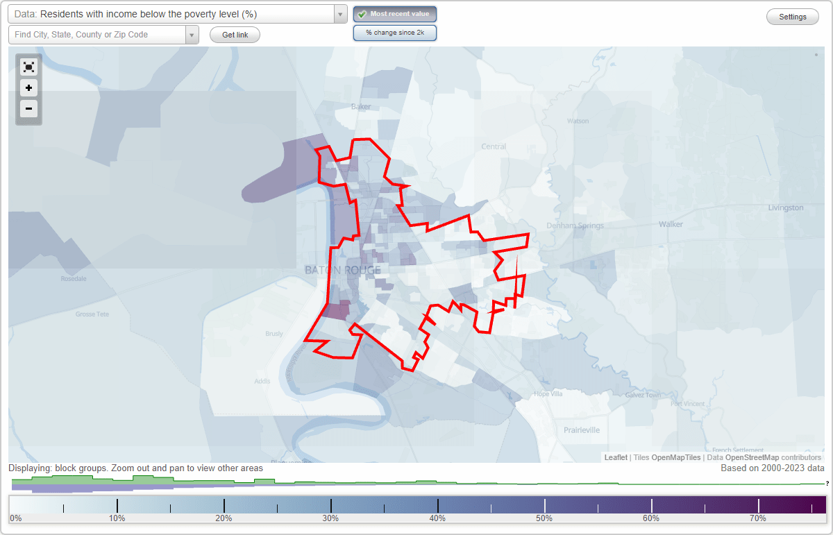 Baton Rouge, Louisiana (LA) poverty rate data information about poor