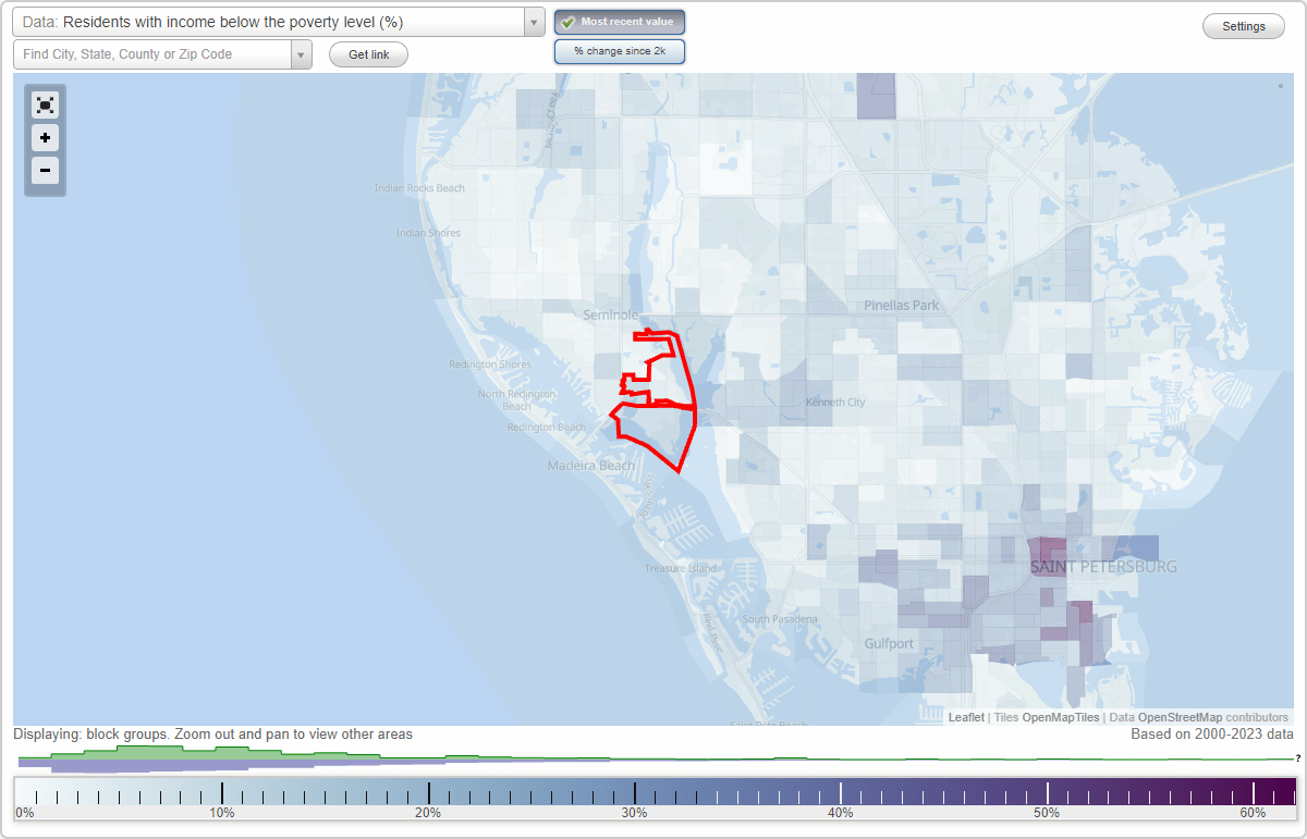 Bay Pines, Florida (FL) poverty rate data information about poor and