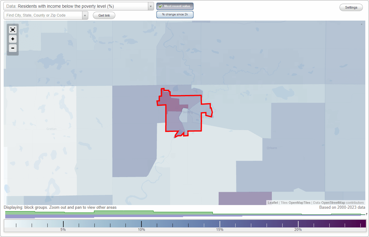 Belding, Michigan (MI) poverty rate data information about poor and