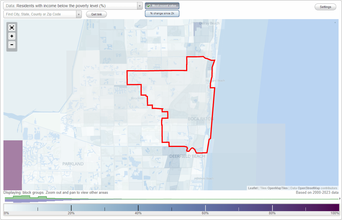 Boca Raton, Florida (FL) poverty rate data information about poor and