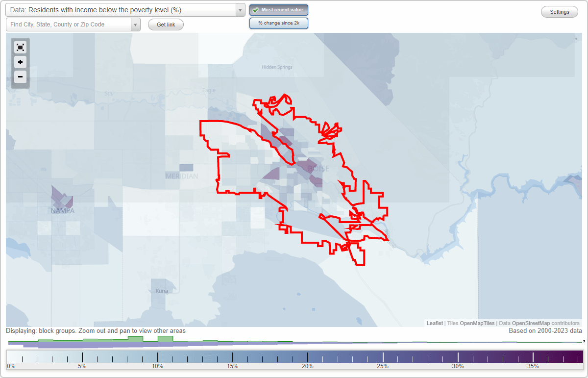 Boise, Idaho (ID) poverty rate data information about poor and low