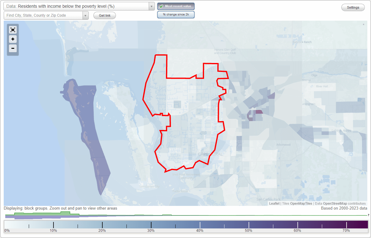 Cape Coral, Florida (FL) poverty rate data information about poor and