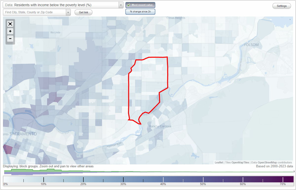 Carmichael, California (CA) poverty rate data information about poor