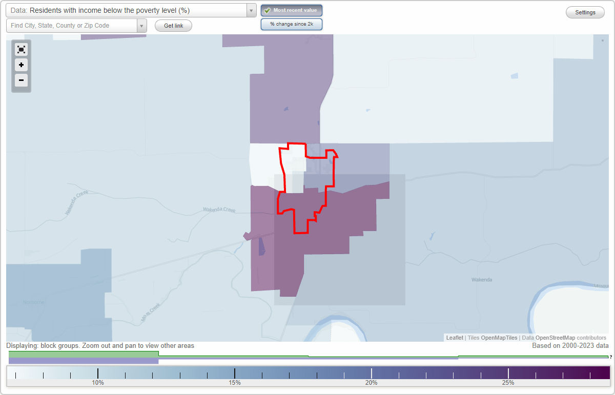 Carrollton, Missouri (MO) poverty rate data information about poor