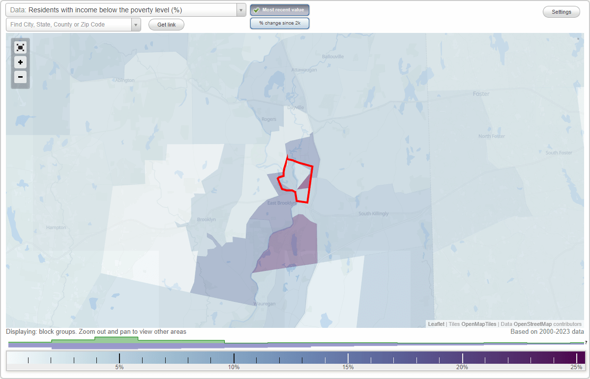 Danielson, Connecticut (CT) poverty rate data information about poor