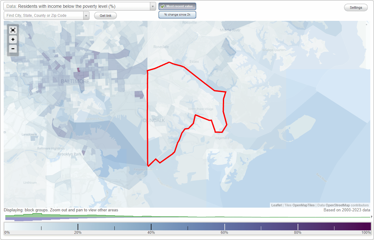Dundalk, Maryland (MD) poverty rate data information about poor and