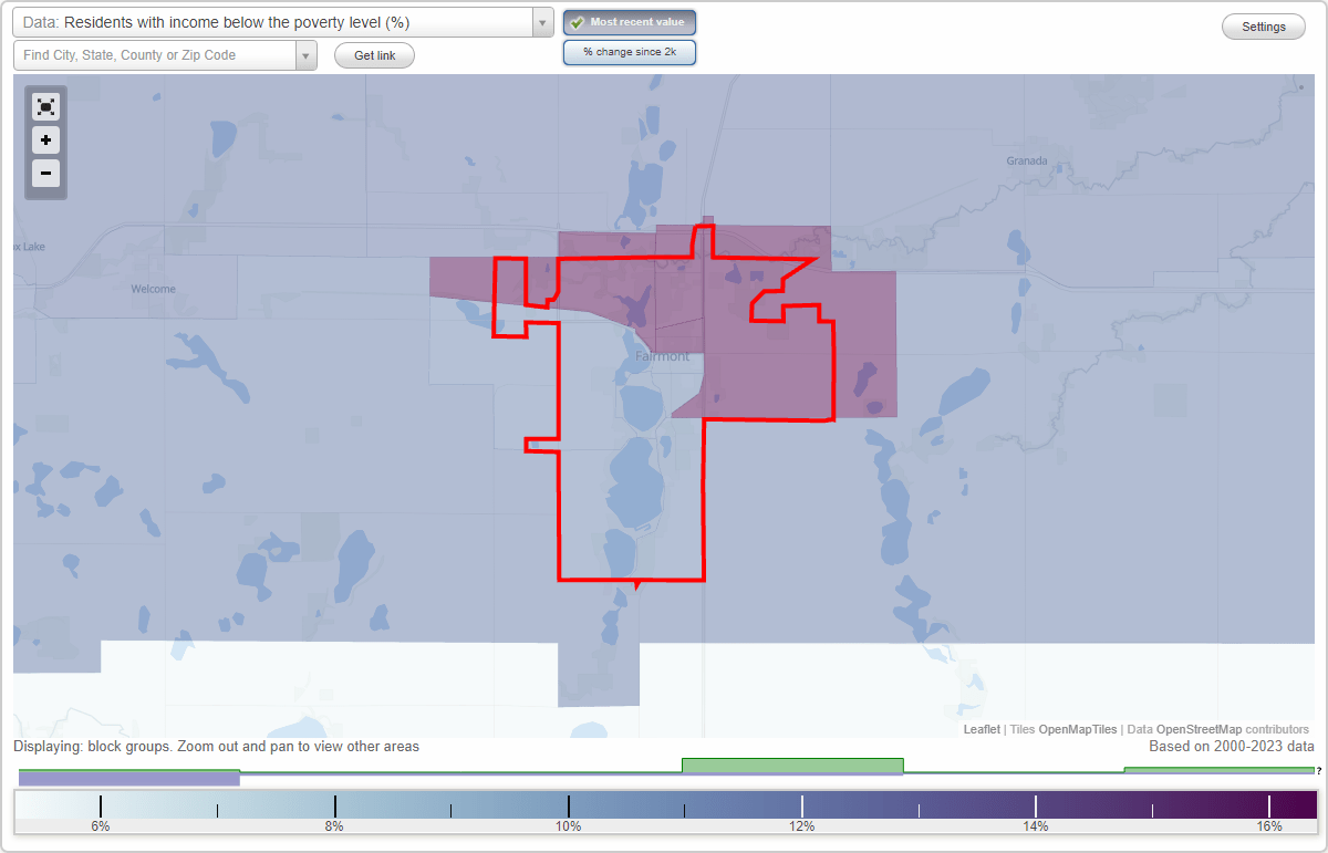 Fairmont, Minnesota (MN) poverty rate data information about poor and