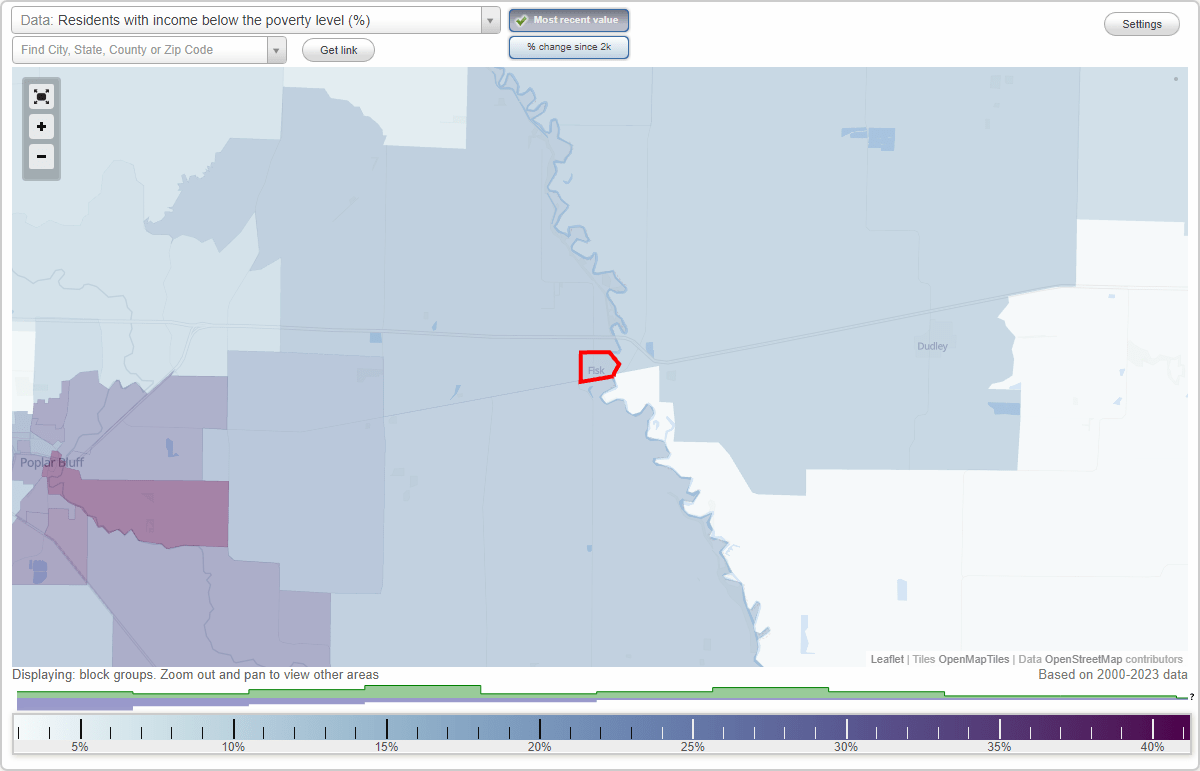 Fisk, Missouri (MO) poverty rate data information about poor and low
