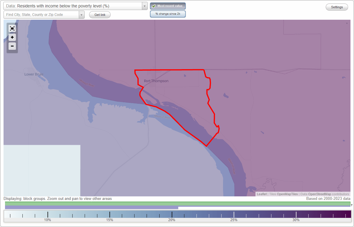Fort Thompson, South Dakota (SD) poverty rate data information about