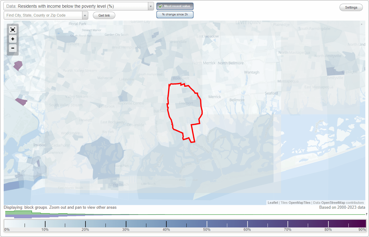 Freeport, New York (NY) poverty rate data information about poor and