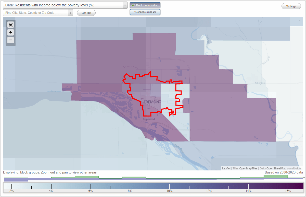Fremont, Nebraska (NE) poverty rate data information about poor and