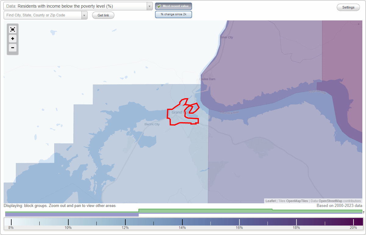 Grand Coulee, Washington (WA) poverty rate data information about