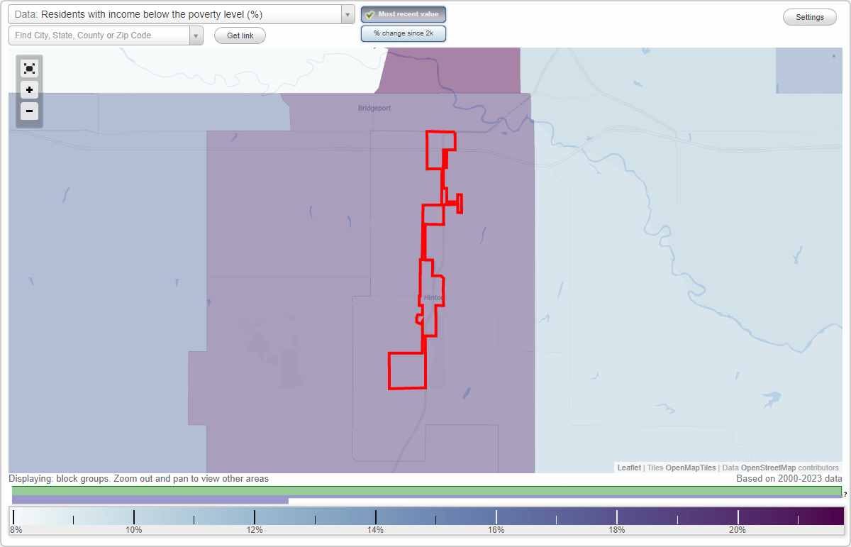 Hinton, Oklahoma (OK) poverty rate data information about poor and residents living