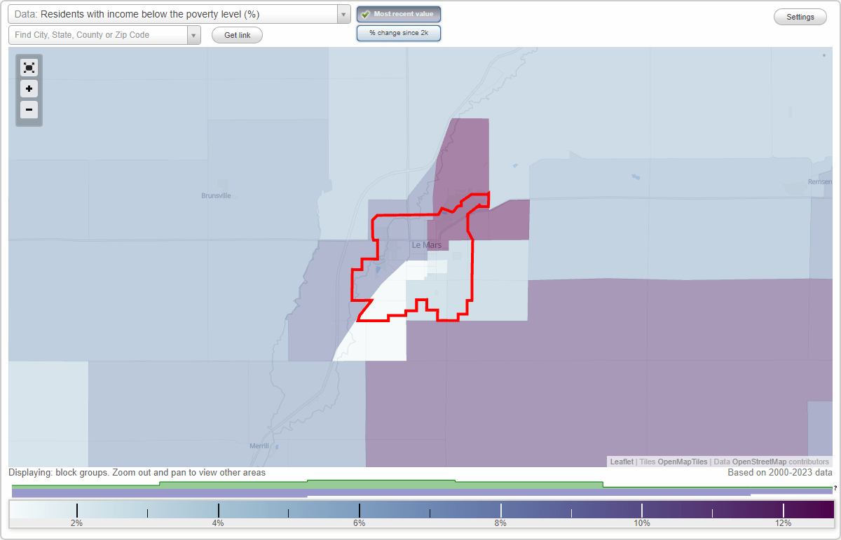 Le Mars, Iowa (IA) poverty rate data information about poor and low