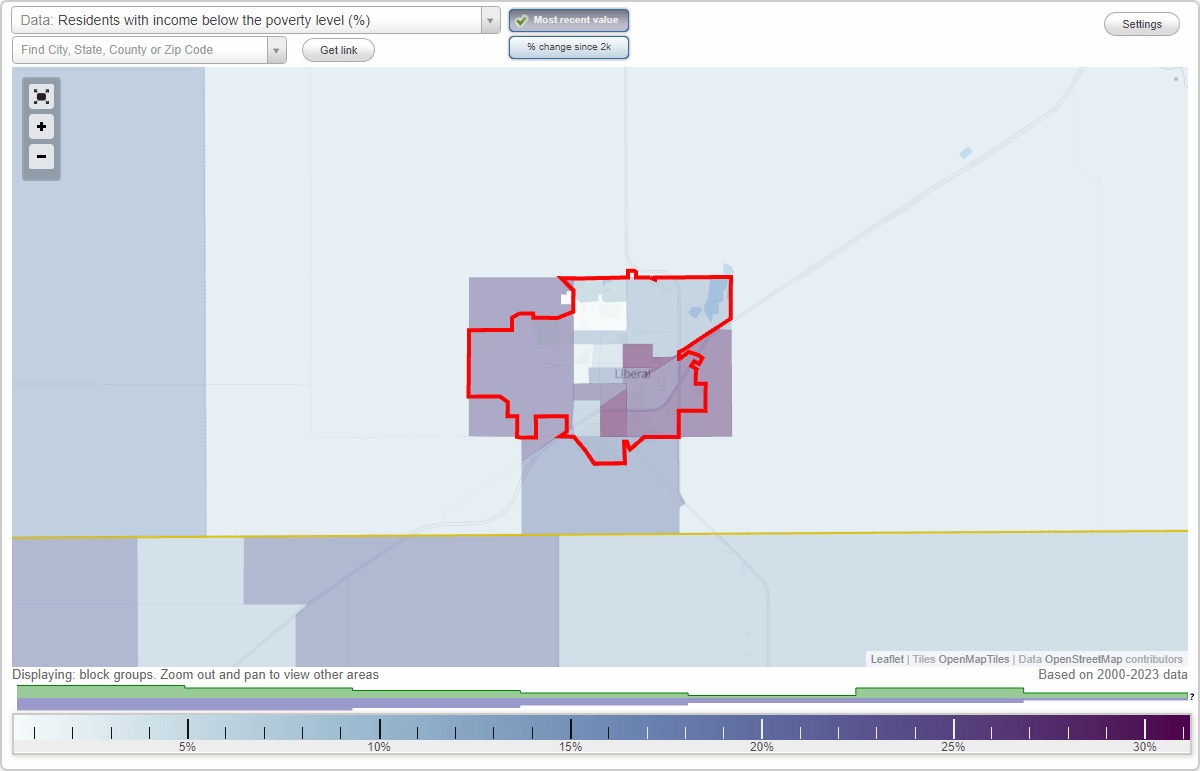 Liberal, Kansas (KS) poverty rate data information about poor and low